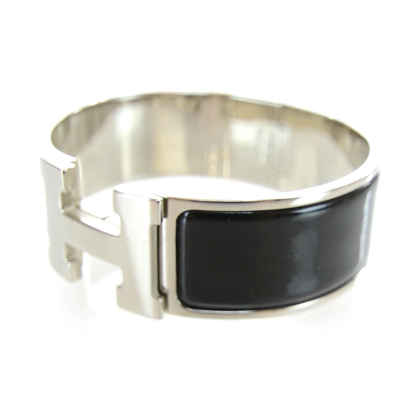 Enamel Clic Clac H Bracelet Wide Black Silver