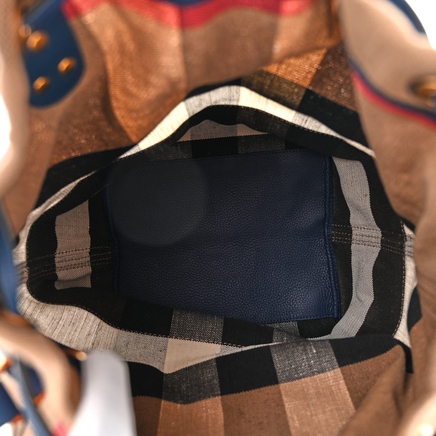 Grainy Calfskin House Check Canvas Heston Crossbody Blue