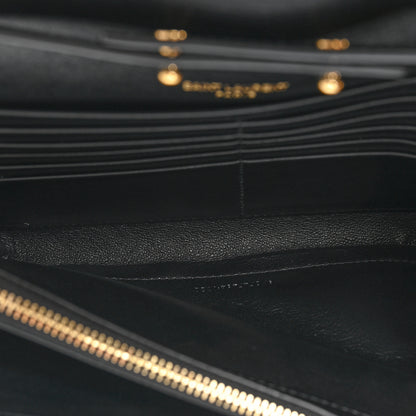 Saint Laurent Calfskin Crocodile Embossed Cassandre Wallet On Chain WOC Black 7 of 12