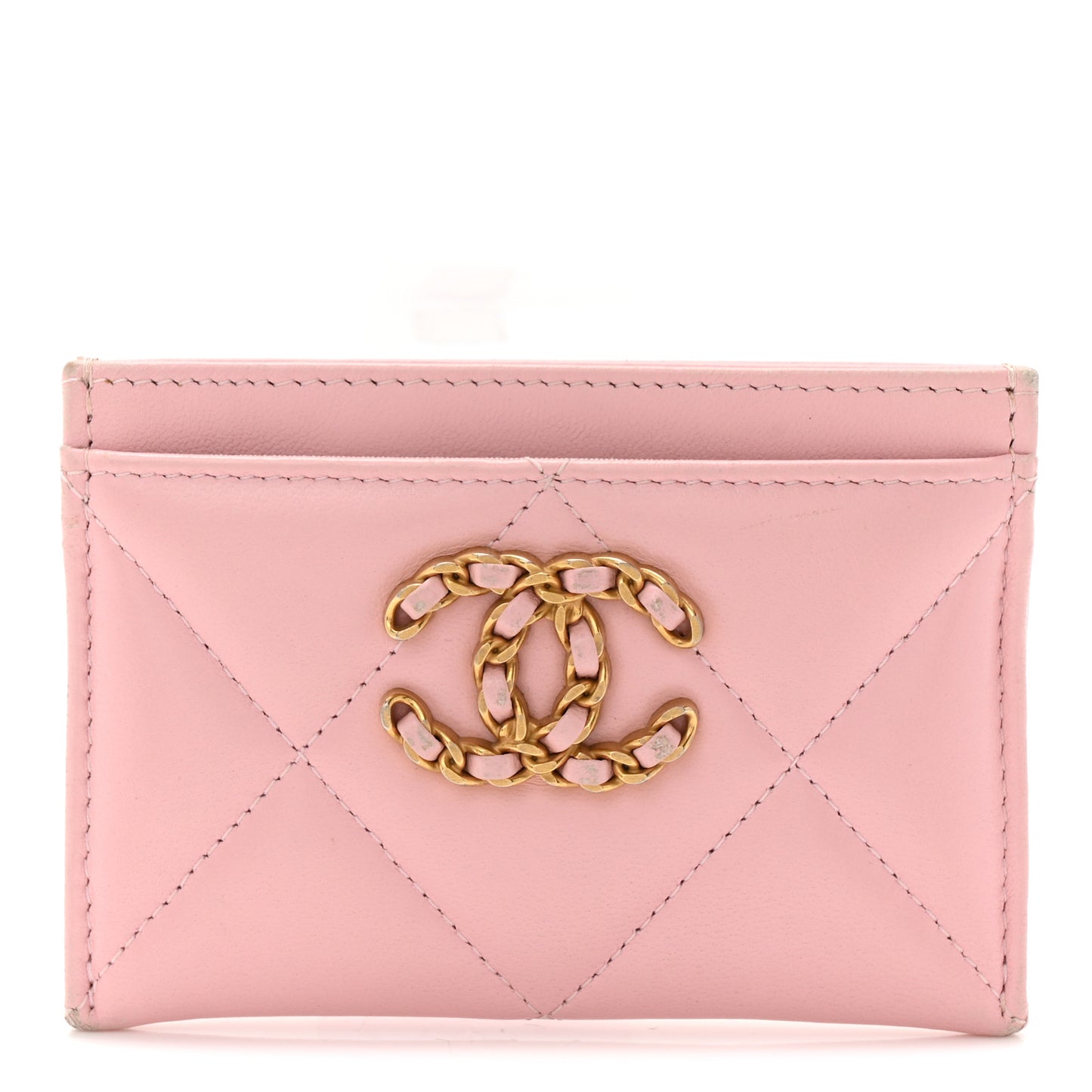 Lambskin Quilted Chanel 19 Card Holder Light Pink