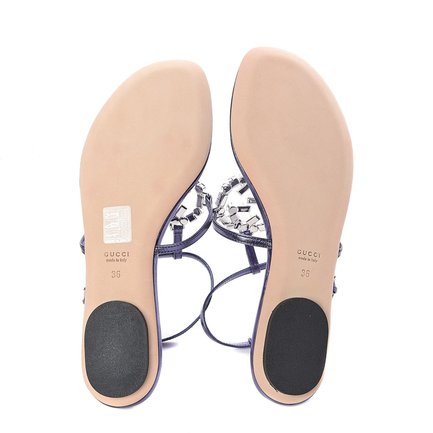Metallic Nappa Crystal GG Thong Sandals 36 Purple