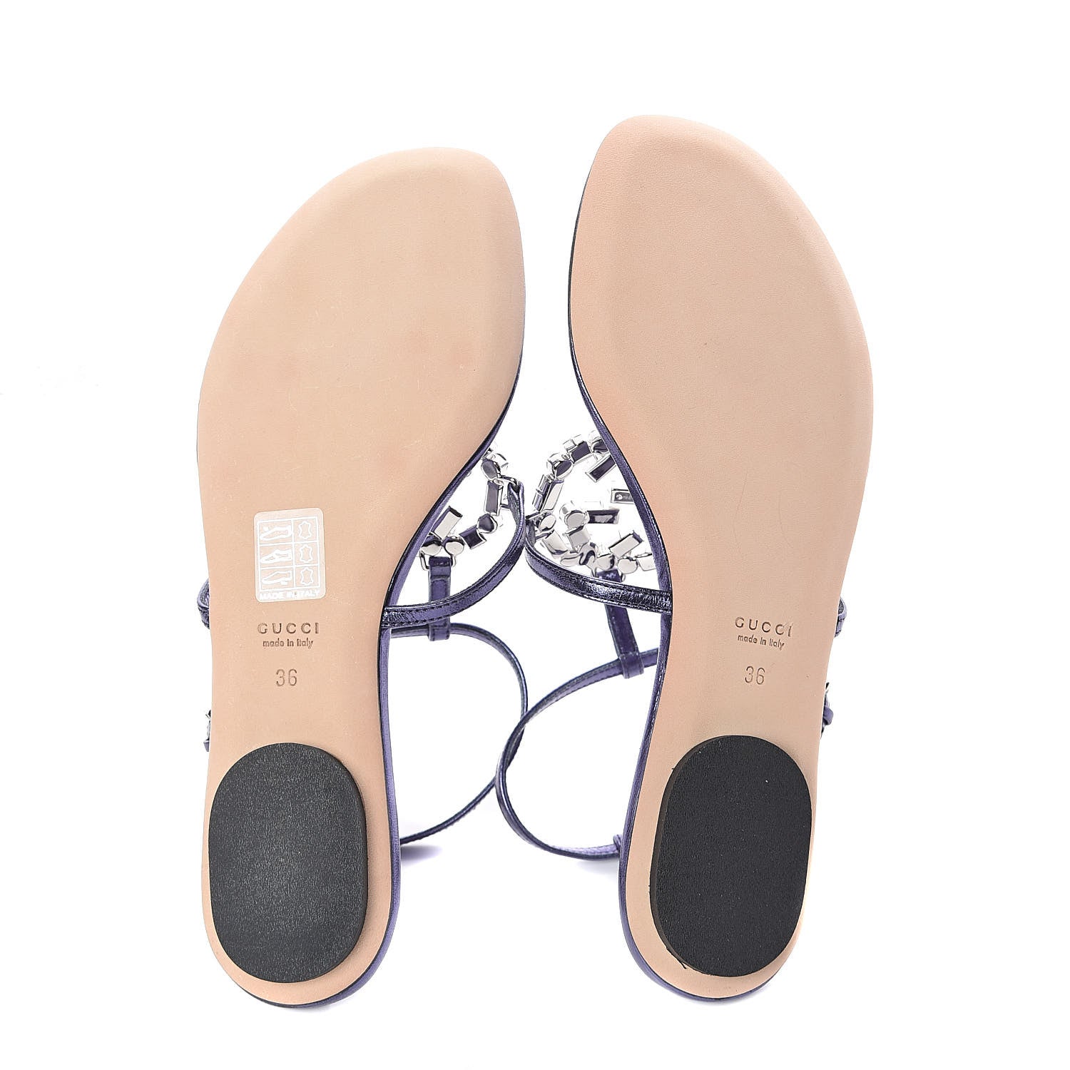 Gucci Metallic Nappa Crystal GG Thong Sandals 36 Purple 7 of 8