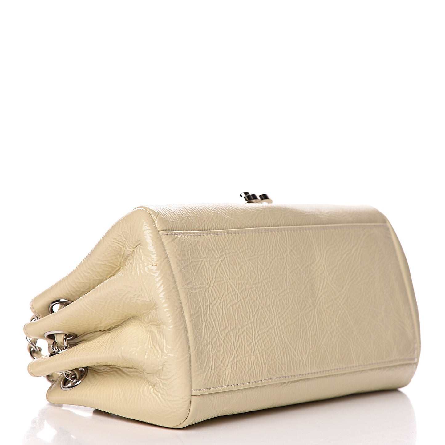 Distressed Patent Calfskin Frame Accordion Flap White