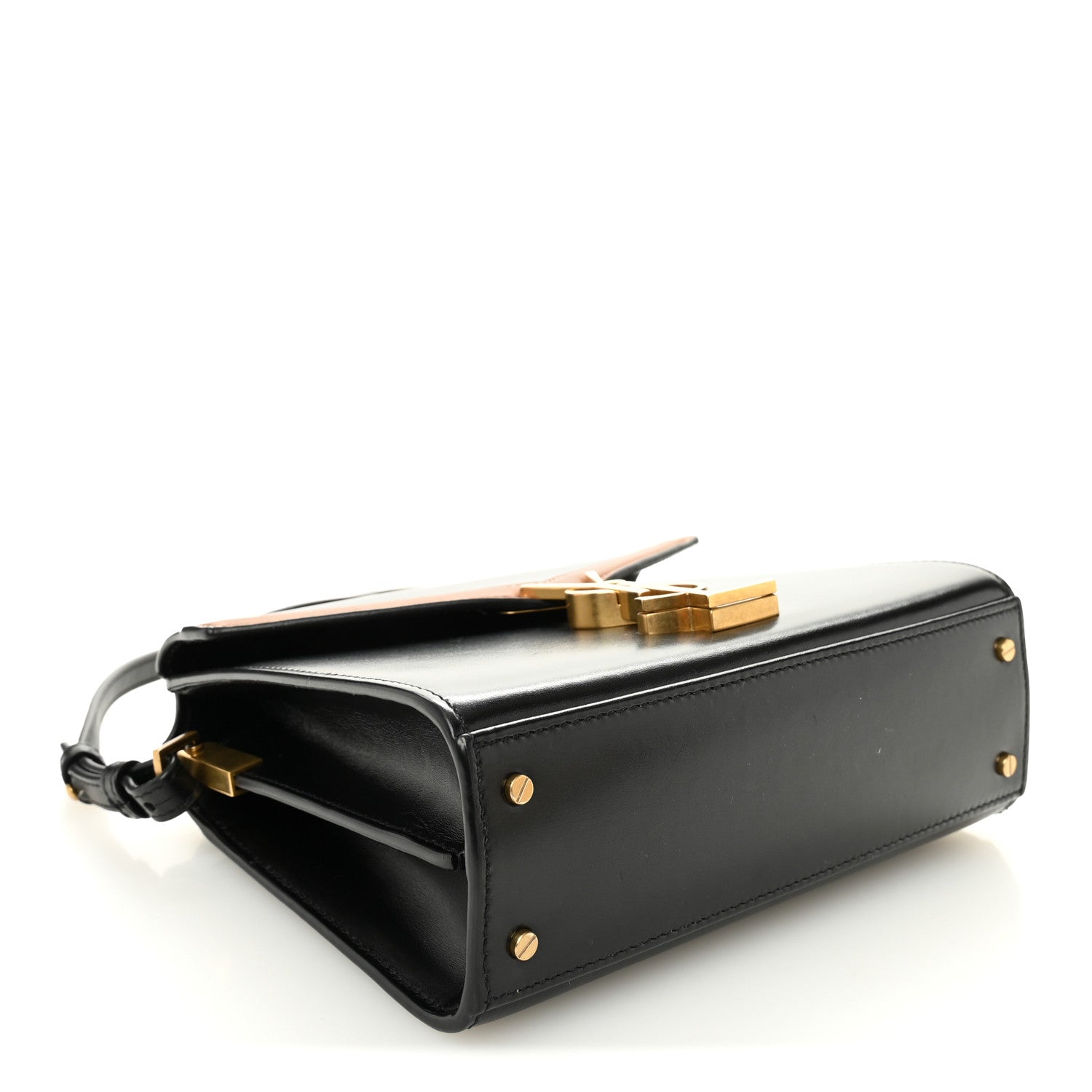 Saint Laurent Calfskin Mini Classic Monogram Cassandra Top Handle Black Tan 4 of 10