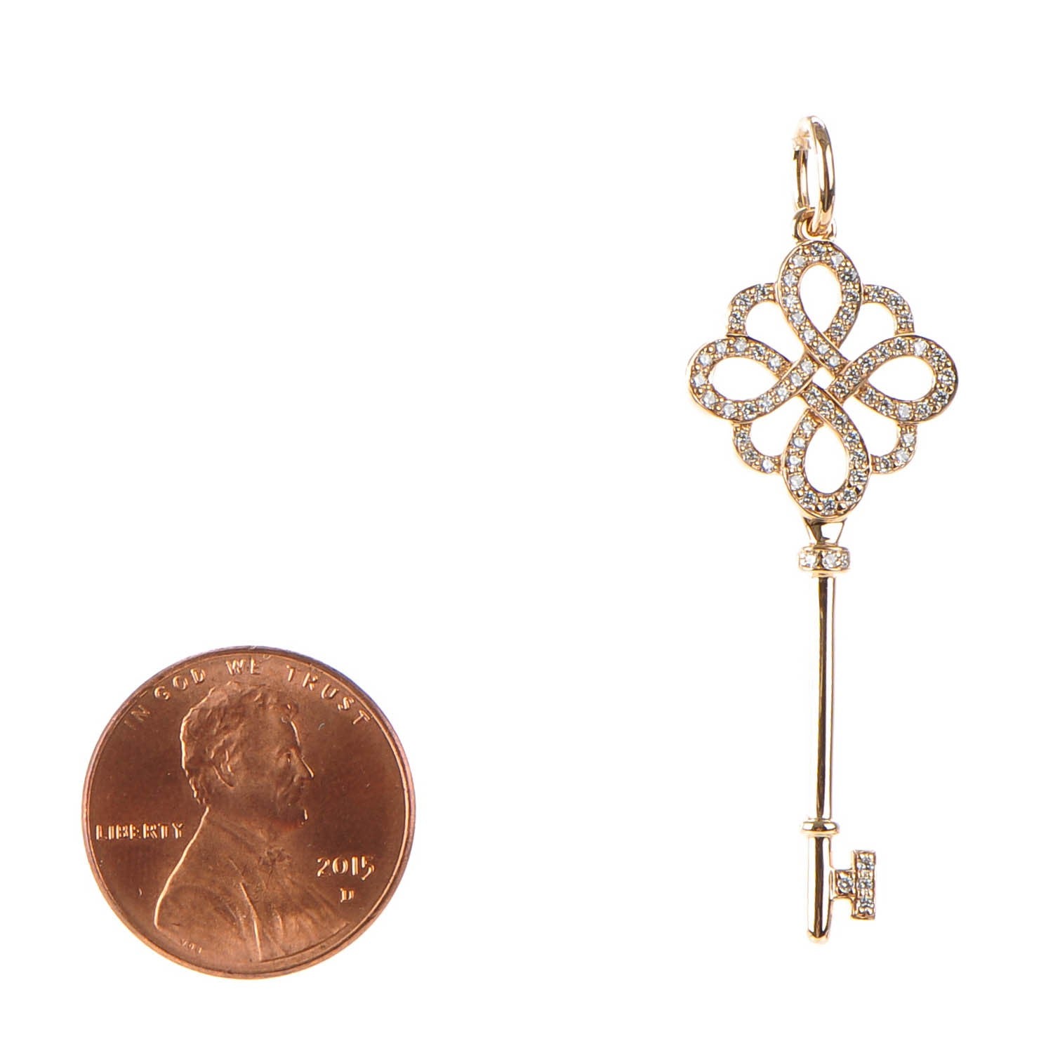 Tiffany 18K Rose Gold Diamond Knot Key Pendant 2 of 4