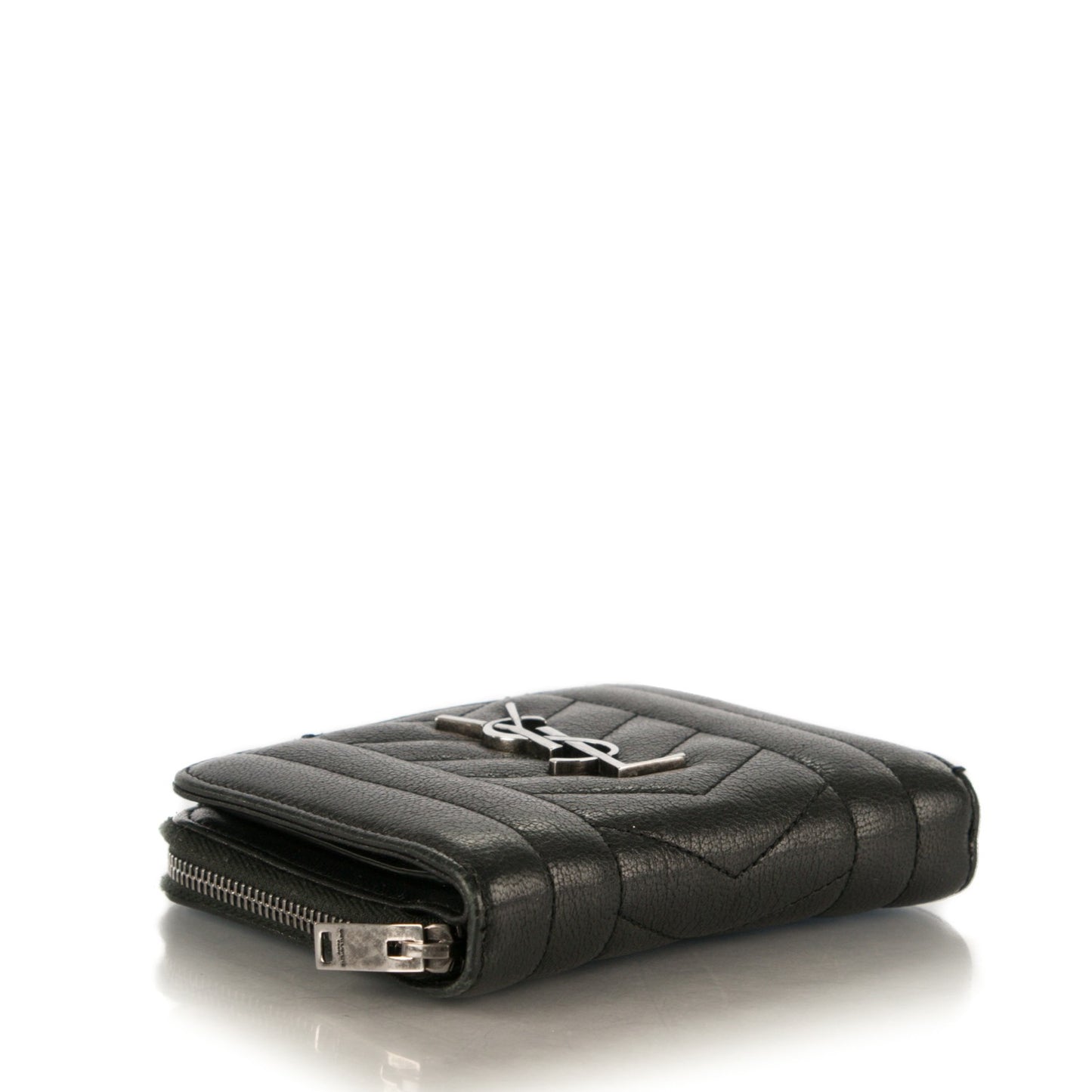 Lambskin Matelasse Chevron Monogram Compact Wallet Black