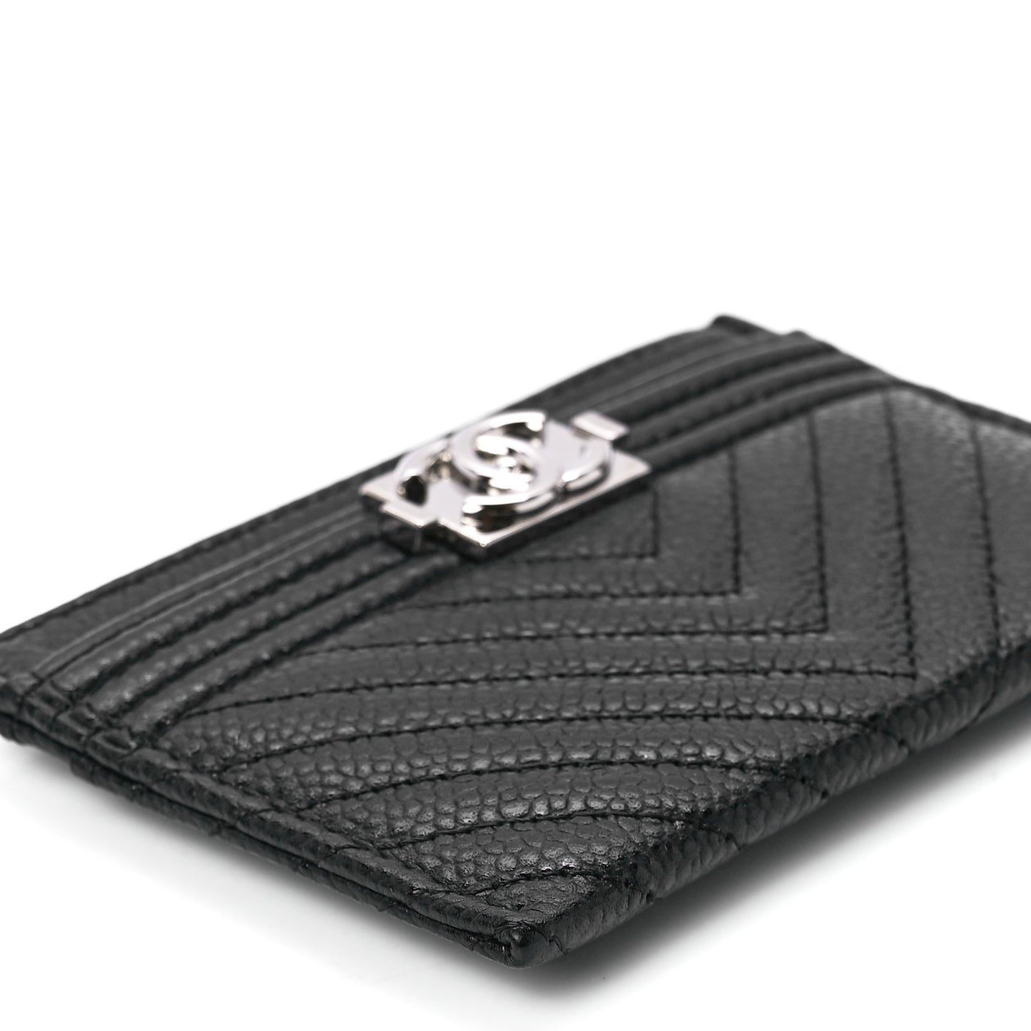 Caviar Chevron Quilted Boy Card Holder Black