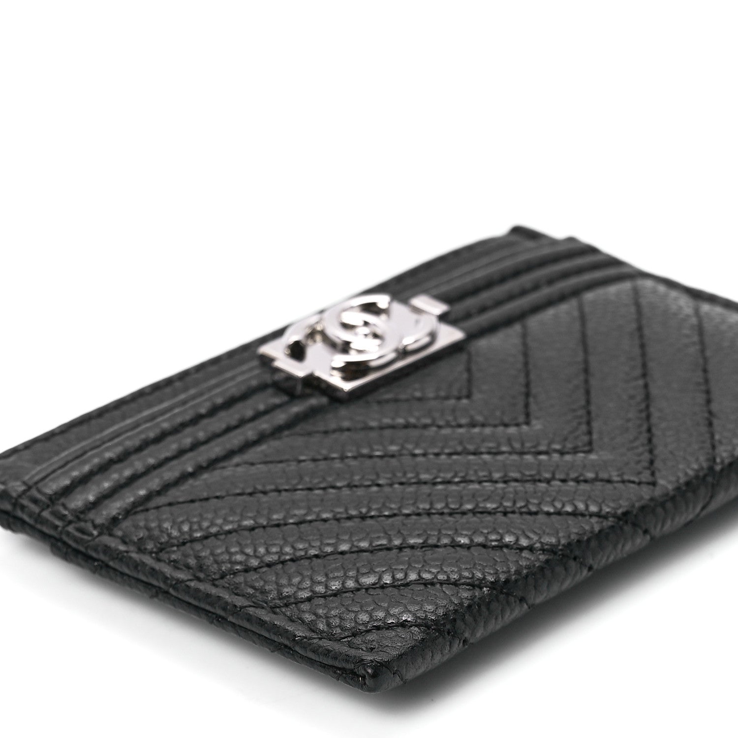 Chanel Caviar Chevron Quilted Boy Card Holder Black 11 of 12