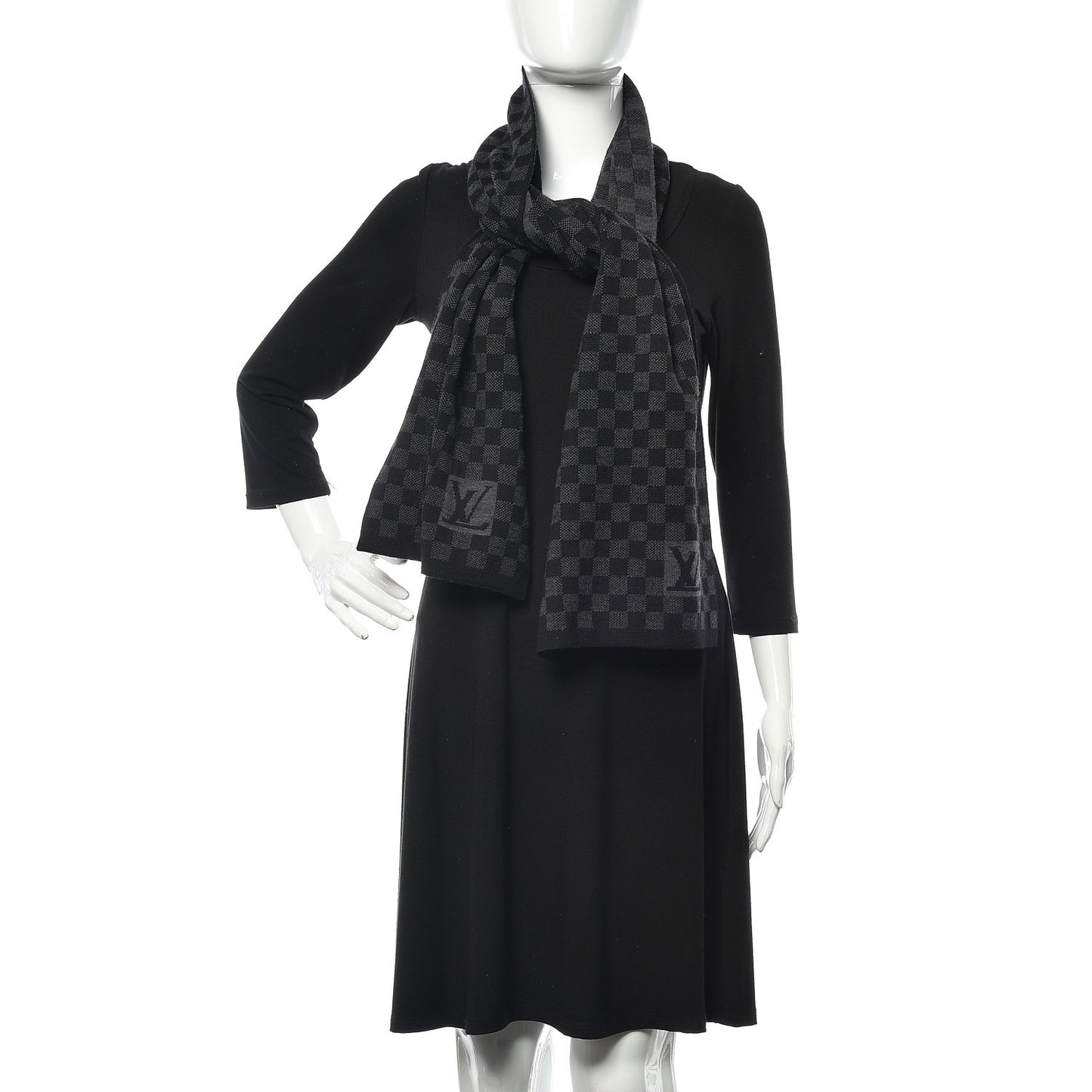 Wool Petit Damier Graphite Scarf Black