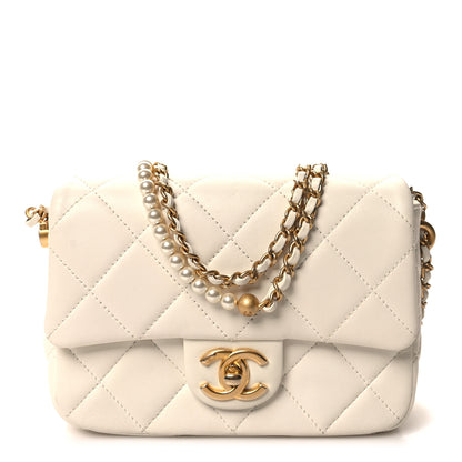 Chanel Shiny Lambskin Quilted Pearl Twist Mini Square Flap White 1 of 11