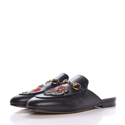 Gucci Calfskin Crystal Tiger Embroidered Womens Princetown Slippers 36 Black 3 of 9