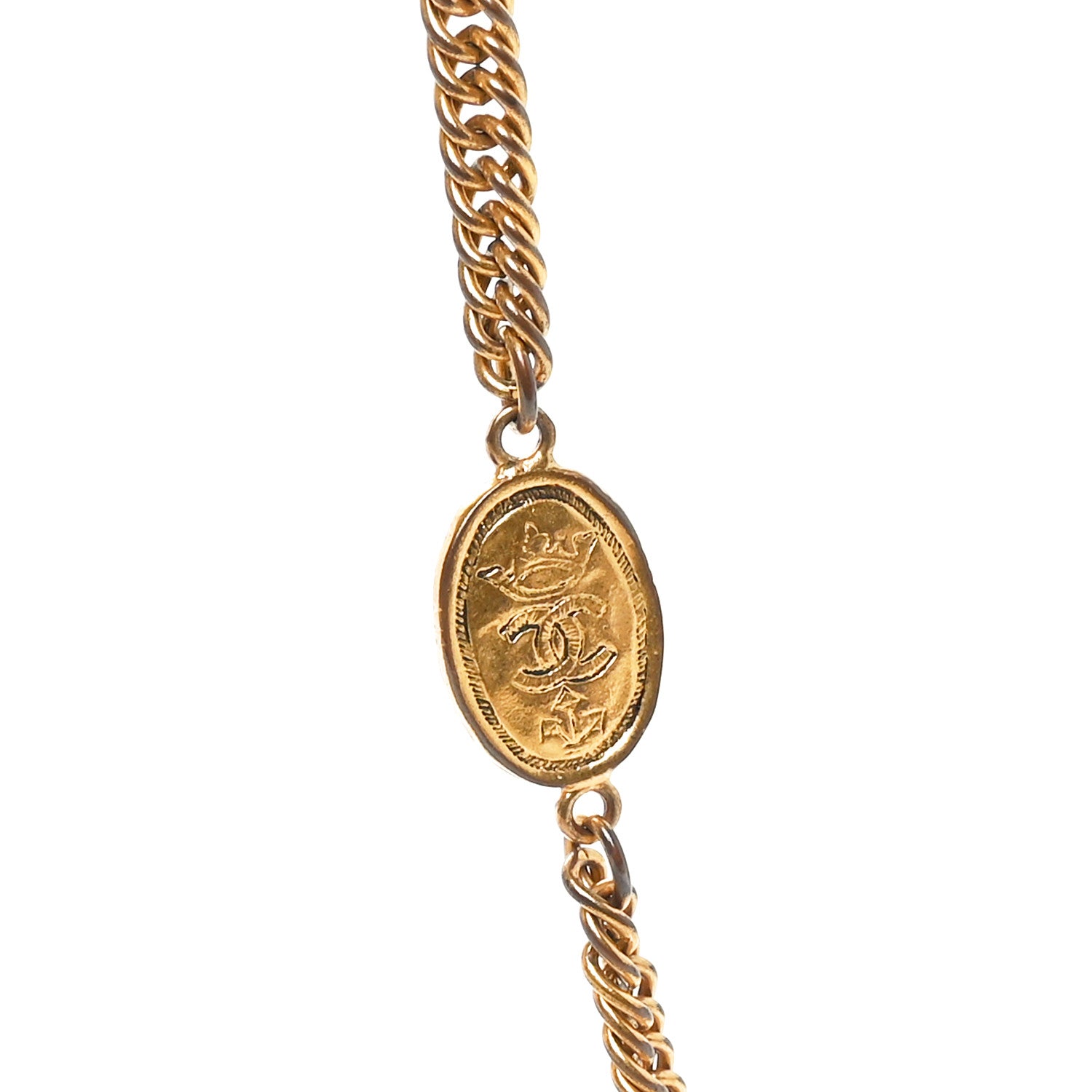 Chanel Metal Regal Crown CC Medallion Necklace Aged Gold 4 of 5