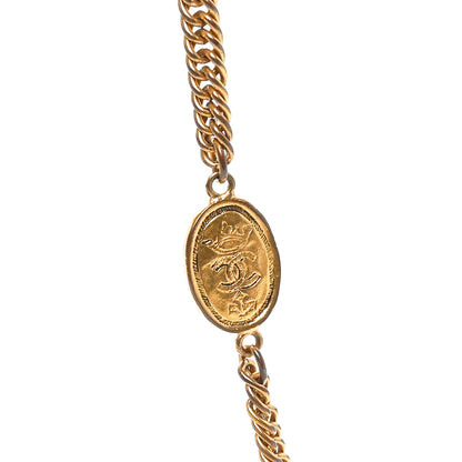 Chanel Metal Regal Crown CC Medallion Necklace Aged Gold 4 of 5
