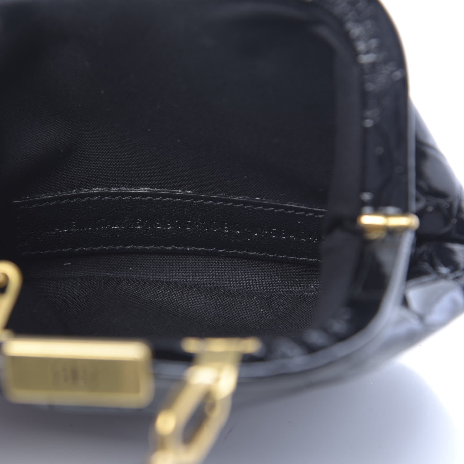 Balenciaga Shiny Supple Calfskin Logo Crocodile Embossed Cloud Coin Purse With Strap Black White 7 of 11