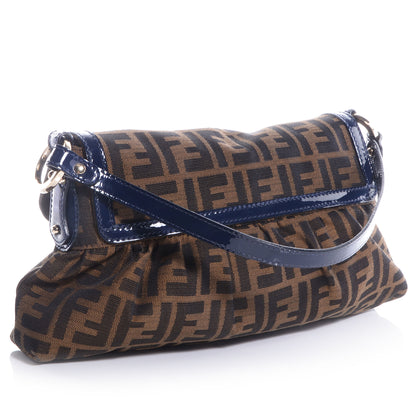 Fendi Zucca Patent Small Chef Shoulder Bag Tobacco Blue 3 of 9