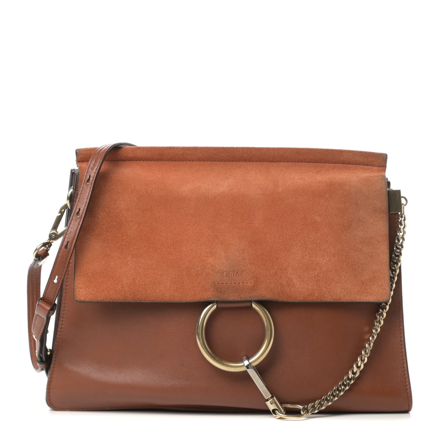 Suede Calfskin Medium Faye Shoulder Bag Tobacco