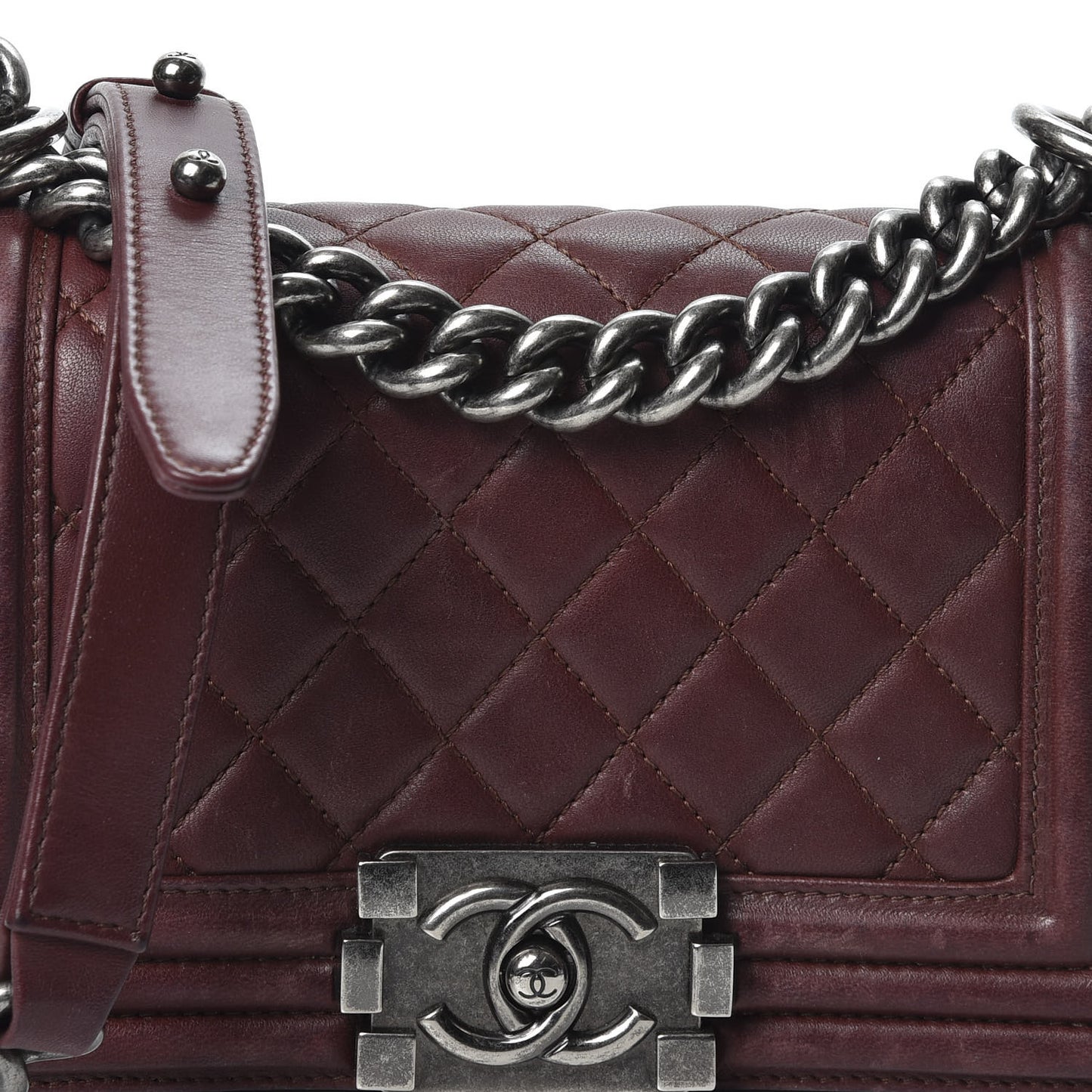 Lambskin Quilted Small Boy Flap Burgundy