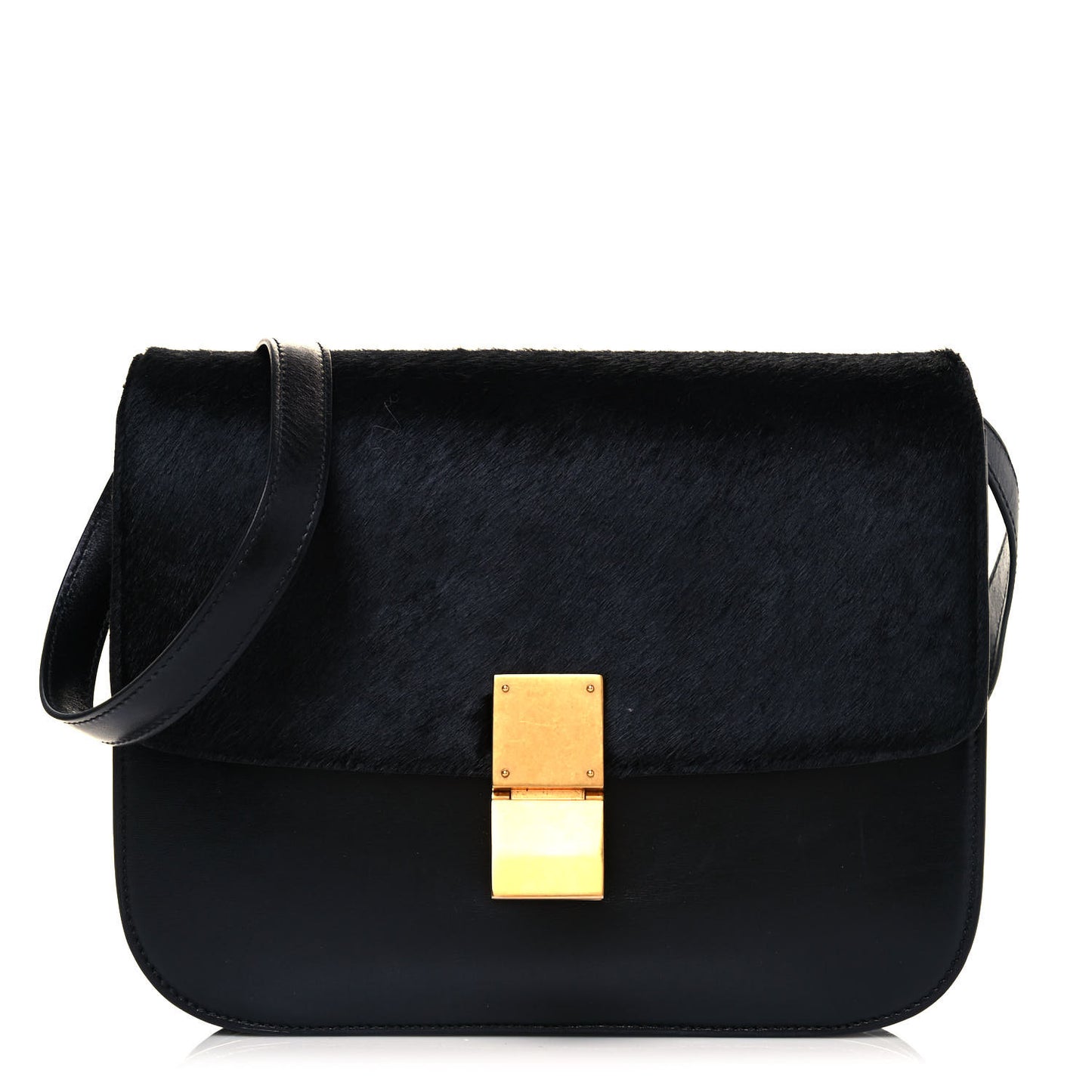 Box Calfskin Pony Hair Medium Box Flap Black