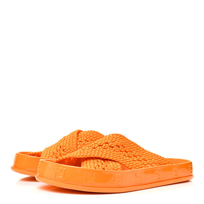 Fendi Raffia Rubber FF Woven Reflections Crisscross Slide Sandals 38 Arancio Clementina 3 of 10