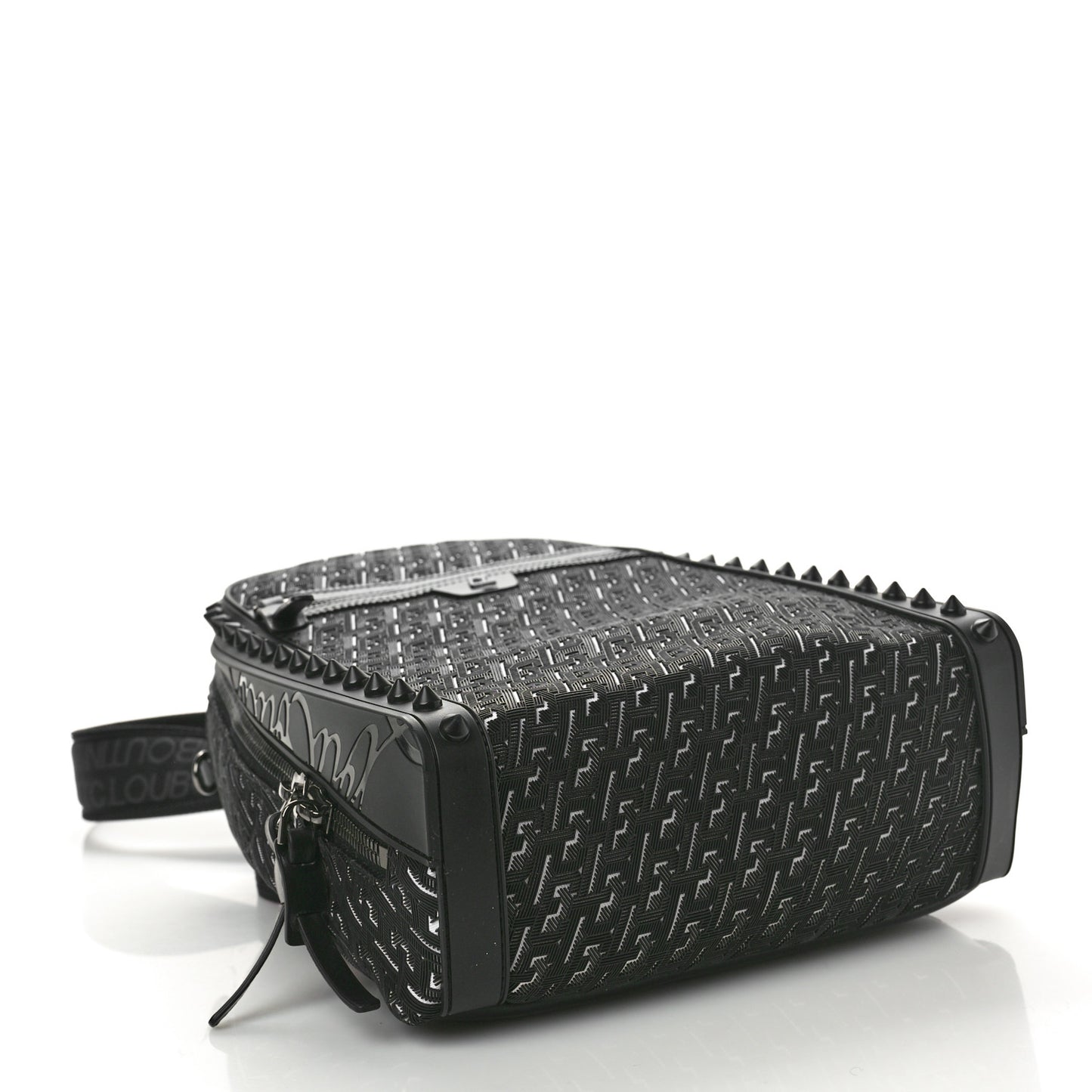 Calfskin Nylon Embossed Backparis Spiked Backpack Black