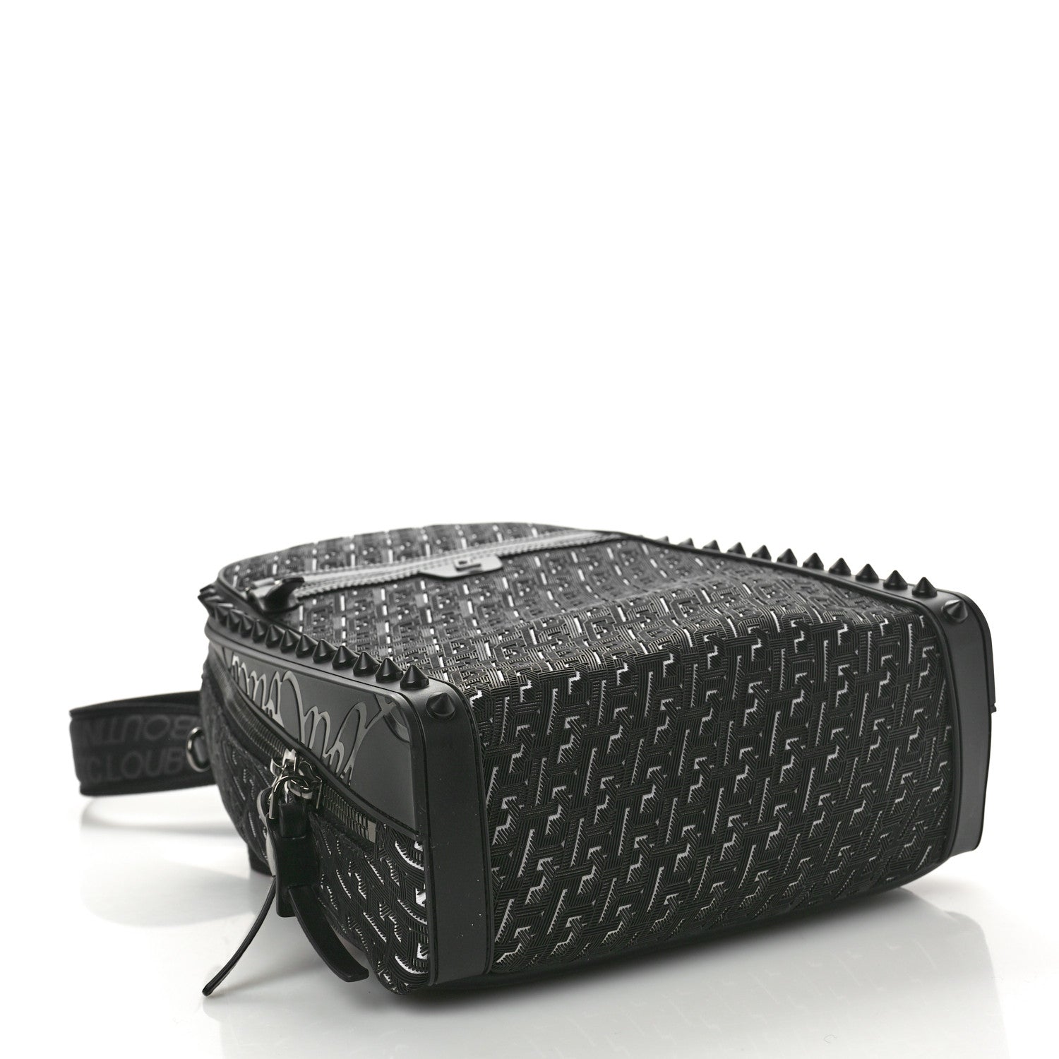 Christian Louboutin Calfskin Nylon Embossed Backparis Spiked Backpack Black 4 of 9