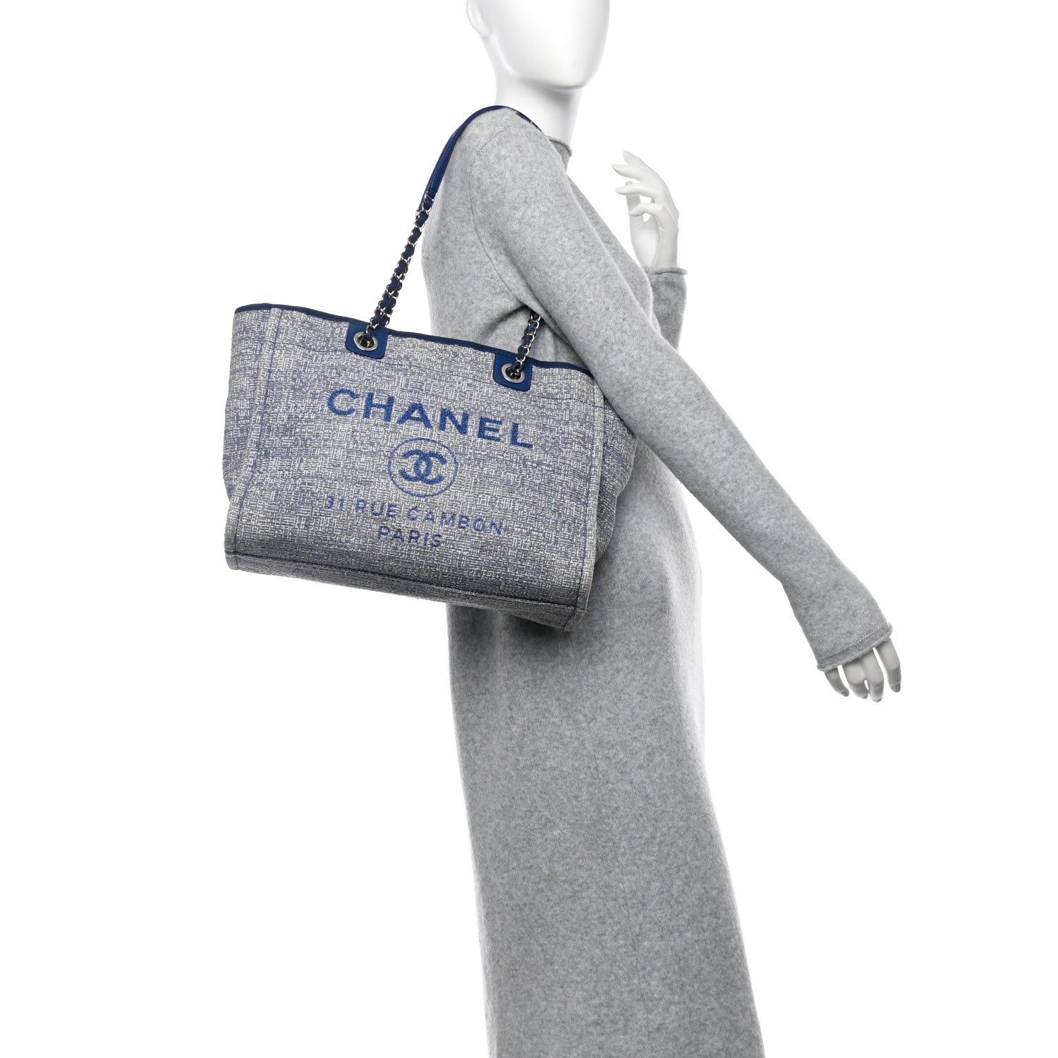 Chanel Woven Straw Raffia Small Deauville Tote Blue 2 of 14