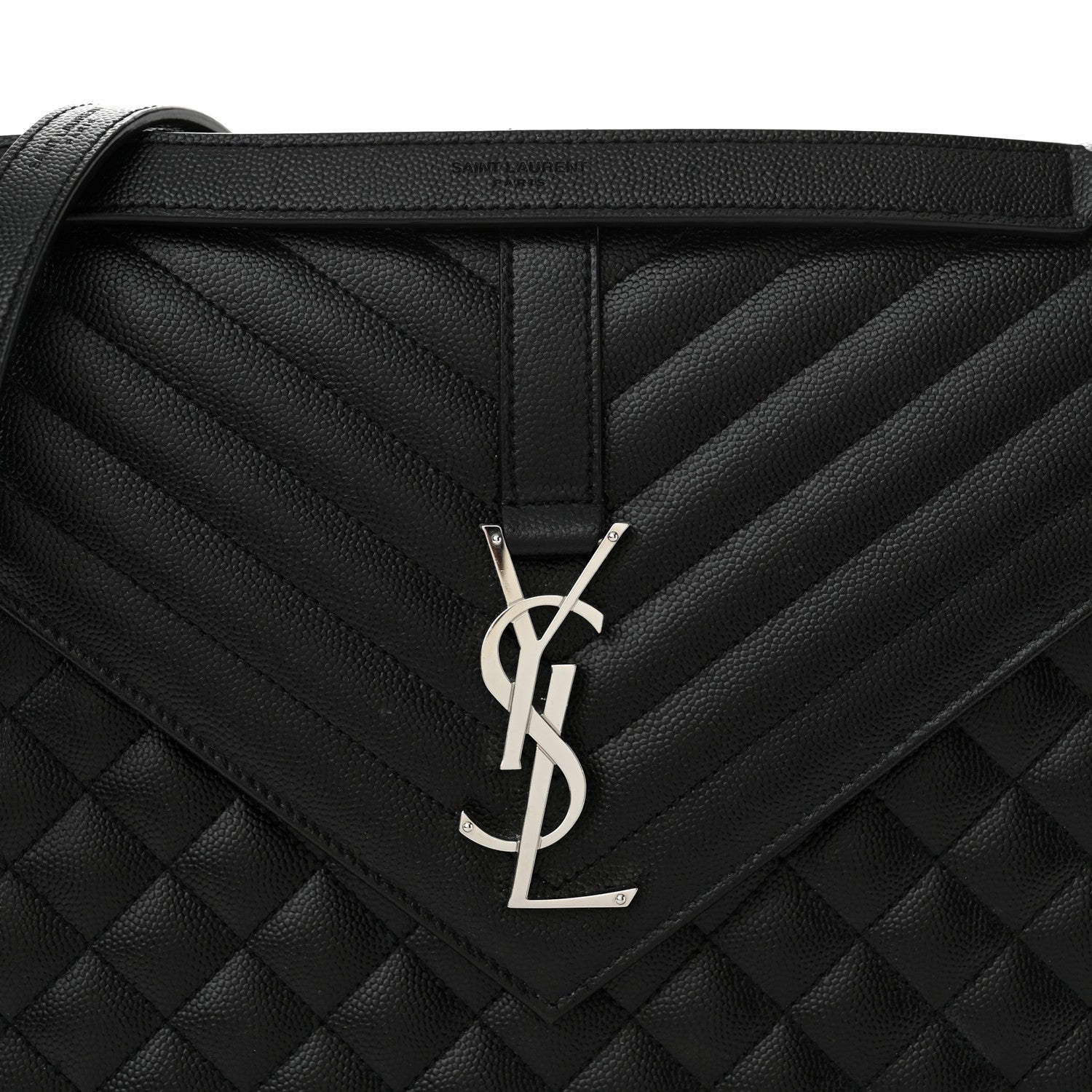 Saint Laurent Grain De Poudre Textured Mixed Matelasse Large Triquilt Monogram Satchel Black 8 of 12