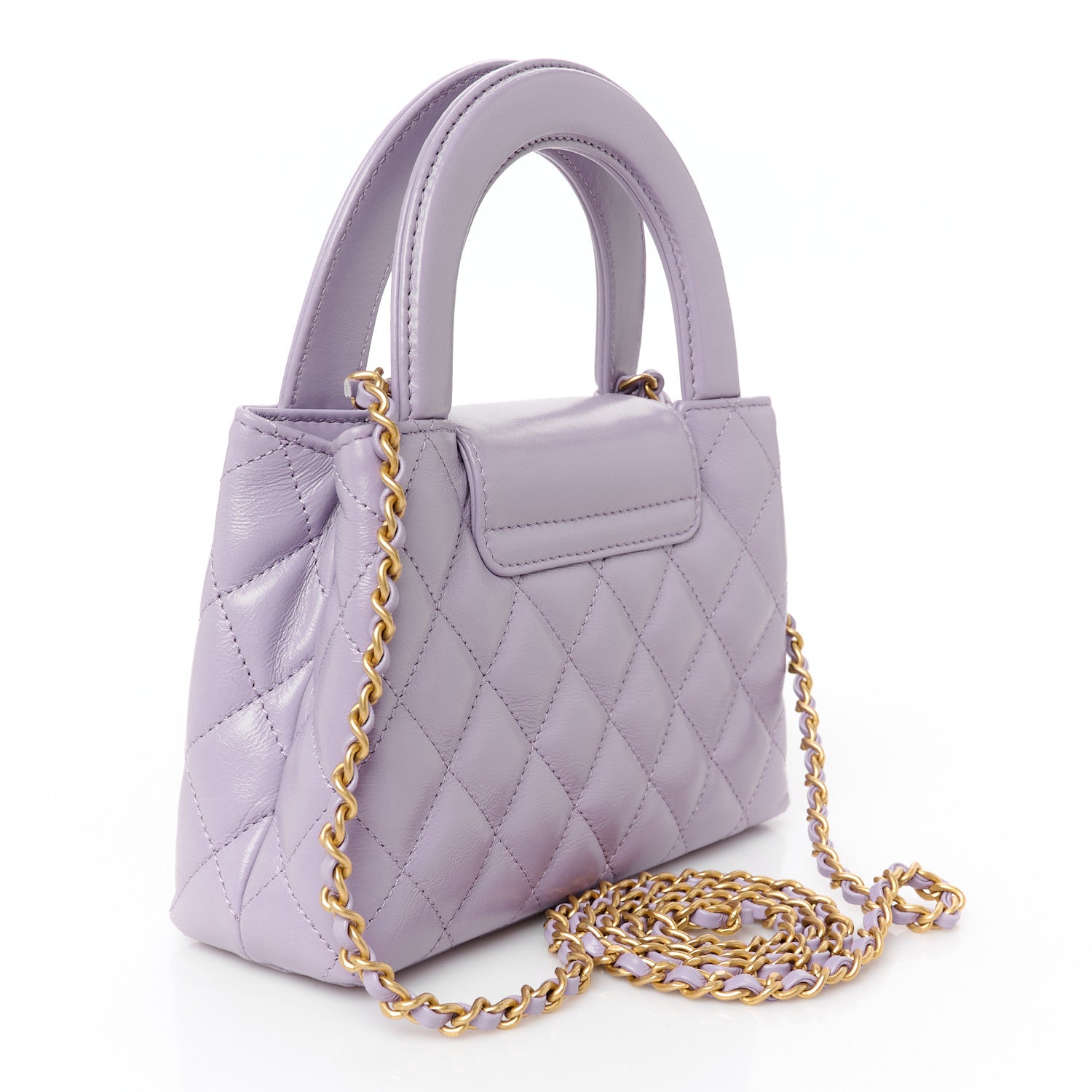 Chanel Shiny Aged Calfskin Quilted Nano Kelly Shopper Lilac 3 of 10