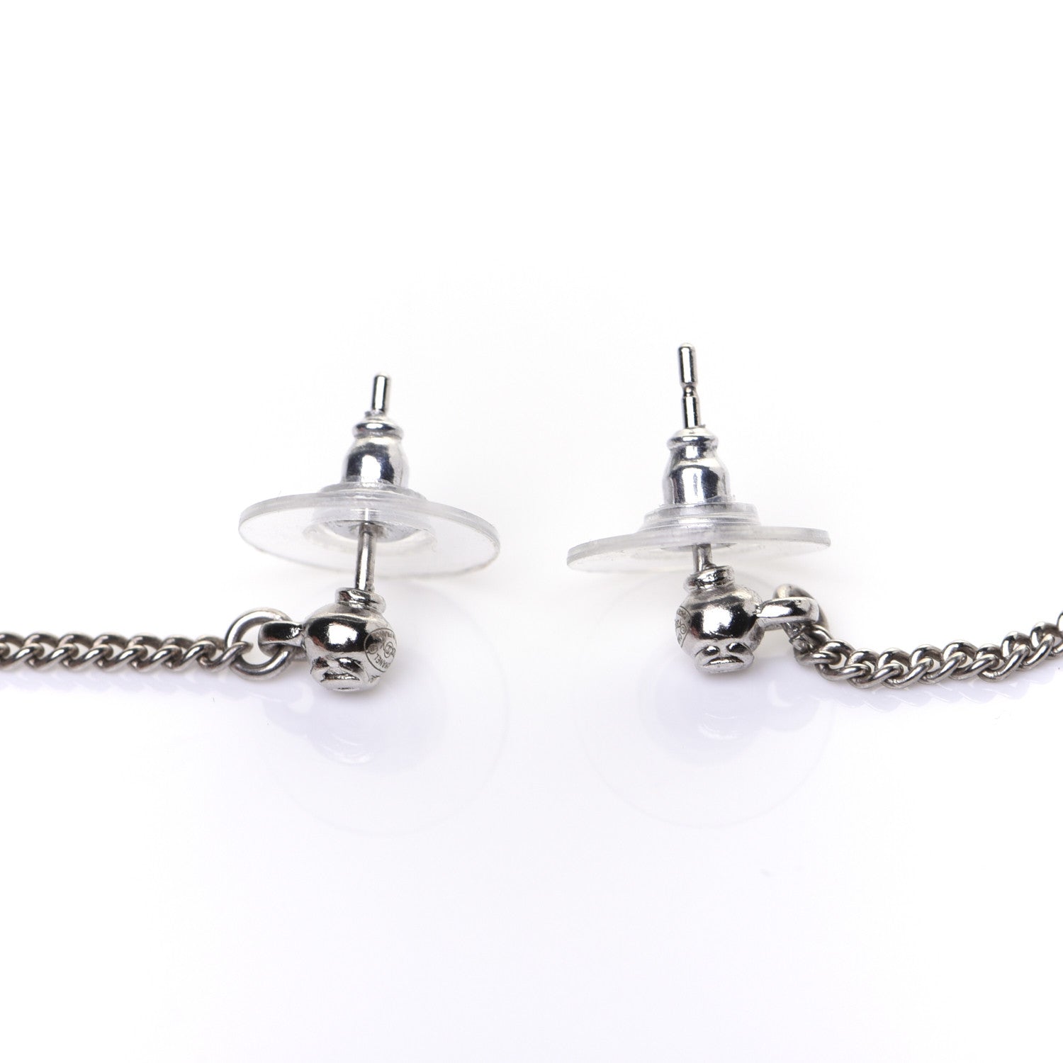 Chanel Baguette Crystal CC Drop Earrings Silver 4 of 7