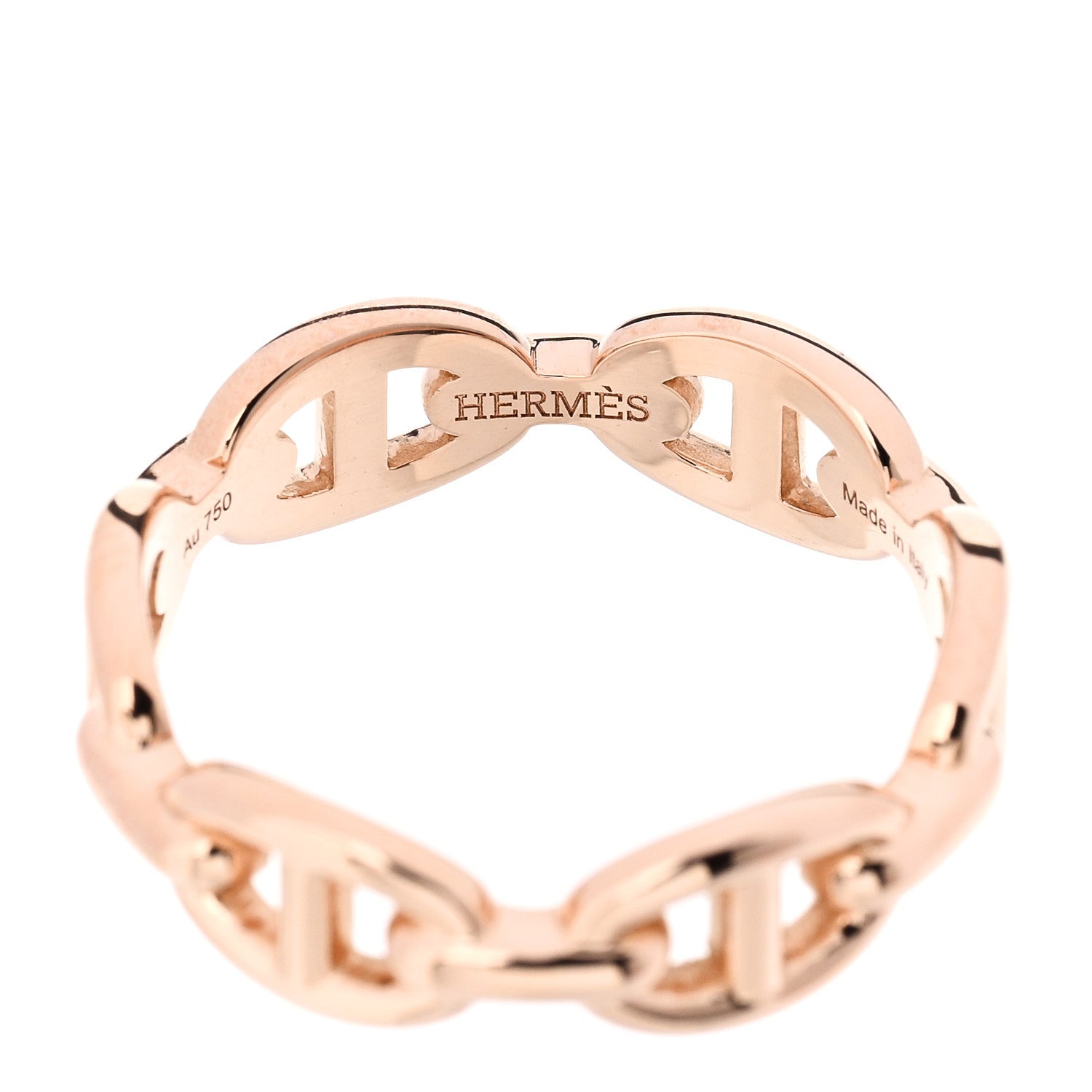 Hermes 18K Rose Gold PM Chaine d'Ancre Enchainee Ring 53 6.5