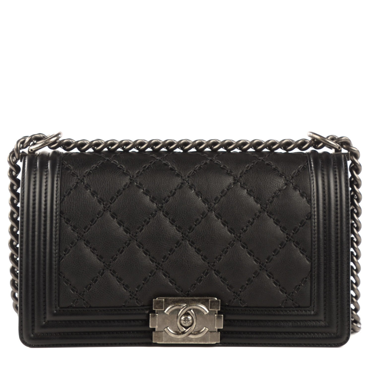 Chanel Calfskin Double Stitch Medium Boy Flap Black 1 of 9