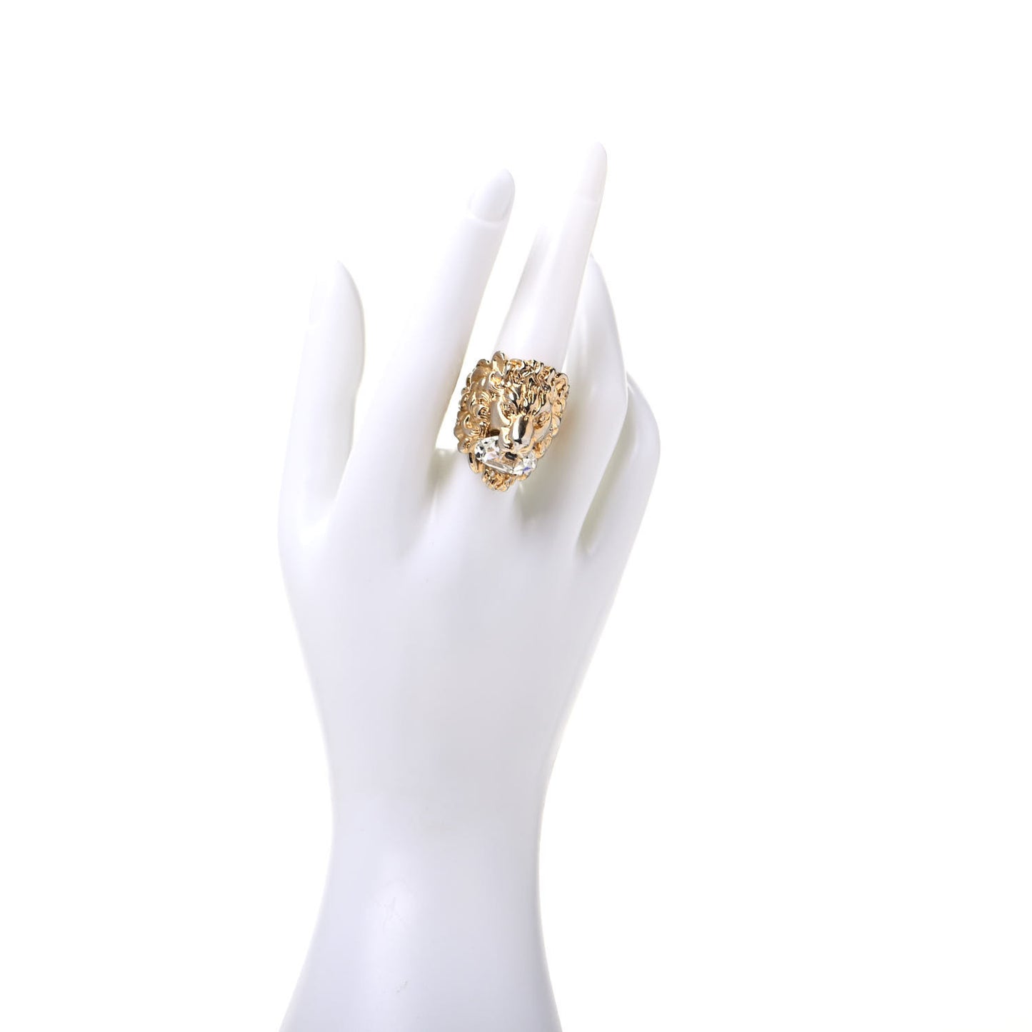 Metal Crystal Lion Head Ring 8.5 Aged Gold