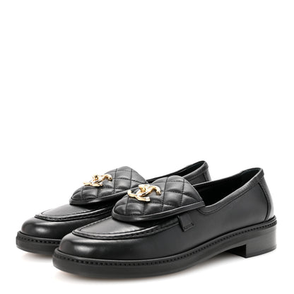 Chanel Crumpled Lambskin Quilted CC Turnlock Loafers 38.5 Black 4 of 10