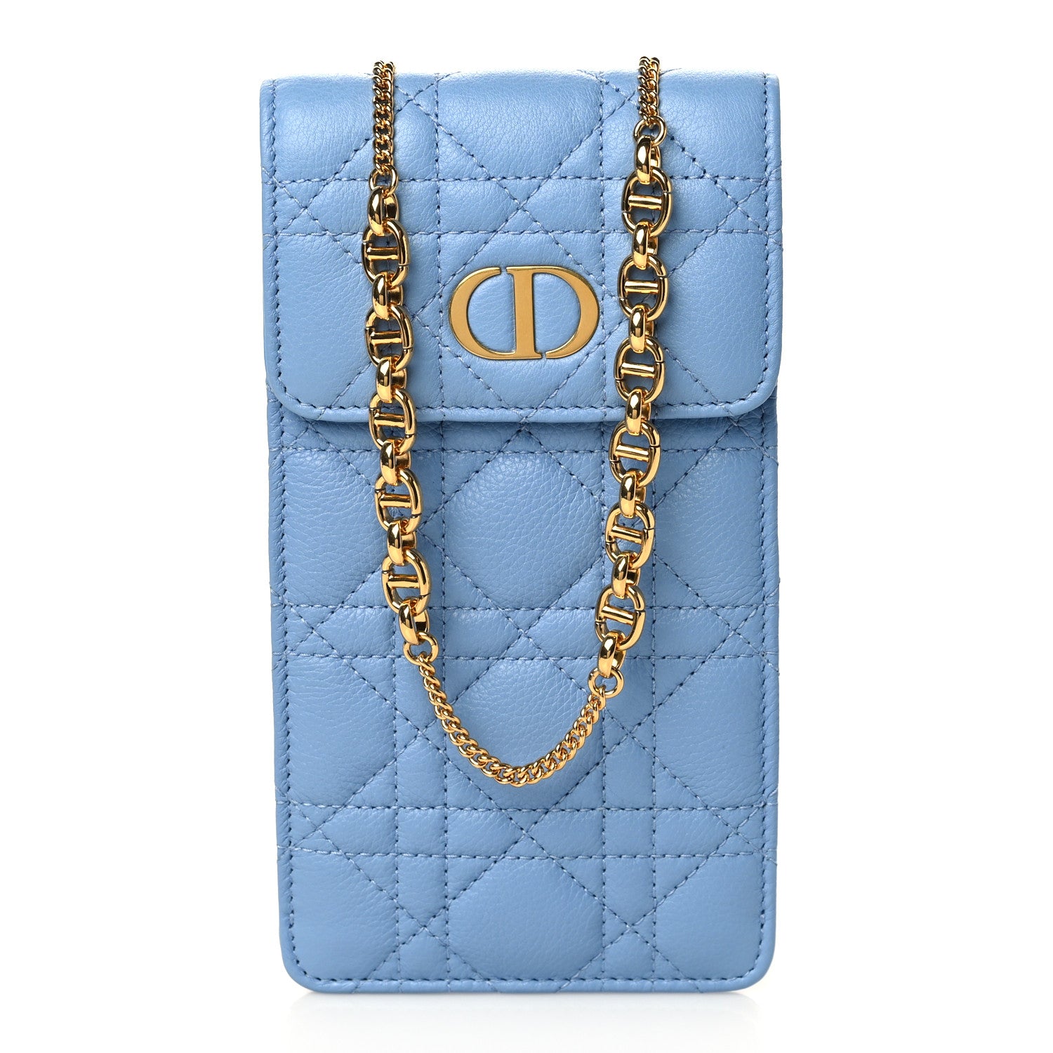 Christian Dior Grained Calfskin Cannage Caro Phone Pouch Holder Cornflower 1 of 5