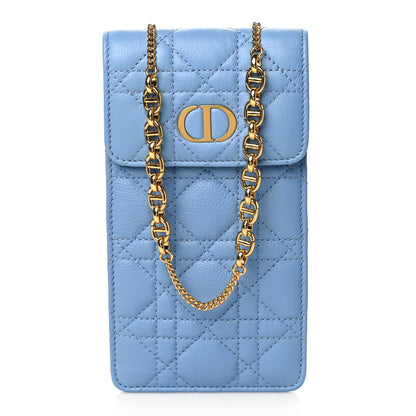 Christian Dior Grained Calfskin Cannage Caro Phone Pouch Holder Cornflower 1 of 5