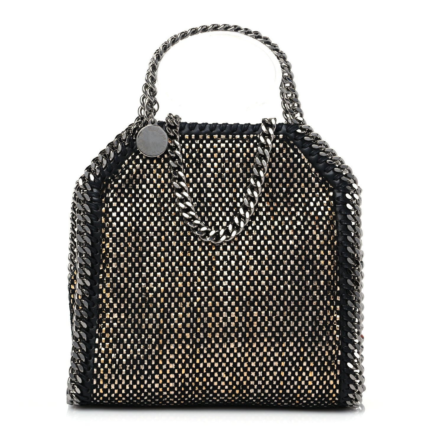 Metallic Woven Raffia Tiny Fold Over Falabella Black Gold