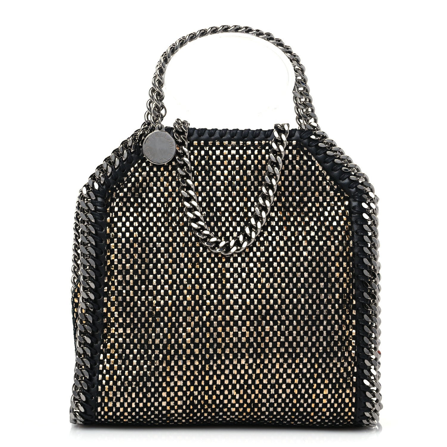Stella McCartney Metallic Woven Raffia Tiny Fold Over Falabella Black Gold 1 of 7