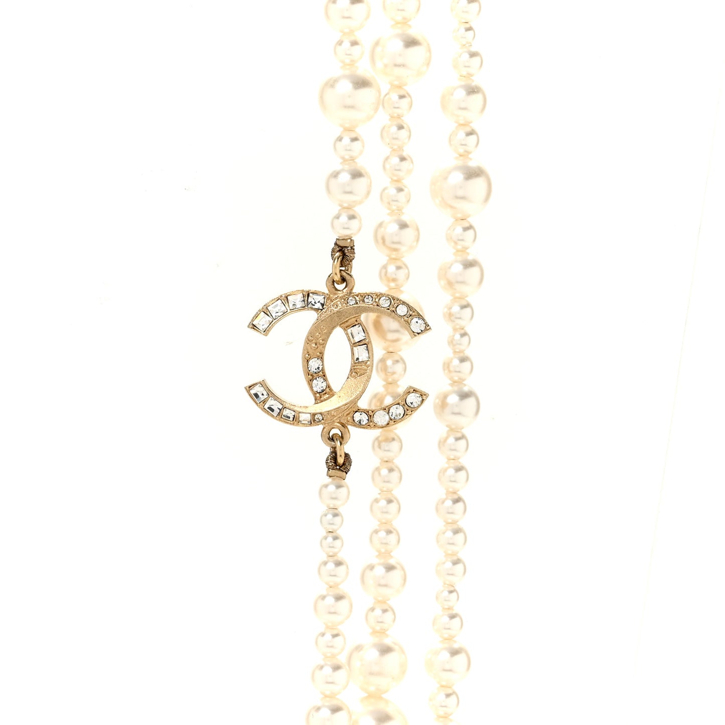 Metal Pearl Crystal Graduated CC Multi Strand Necklace Gold