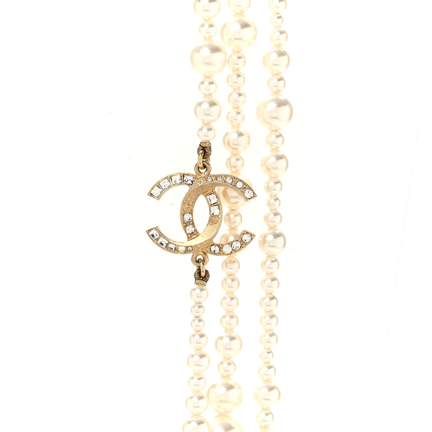 Chanel Metal Pearl Crystal Graduated CC Multi Strand Necklace Gold 4 of 5