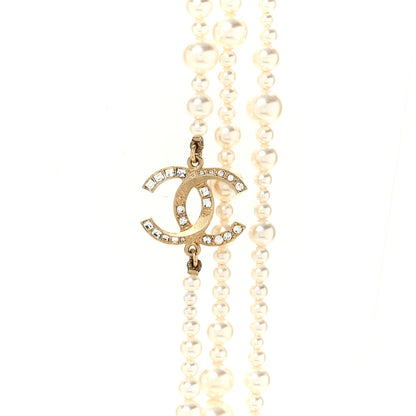 Chanel Metal Pearl Crystal Graduated CC Multi Strand Necklace Gold 4 of 5