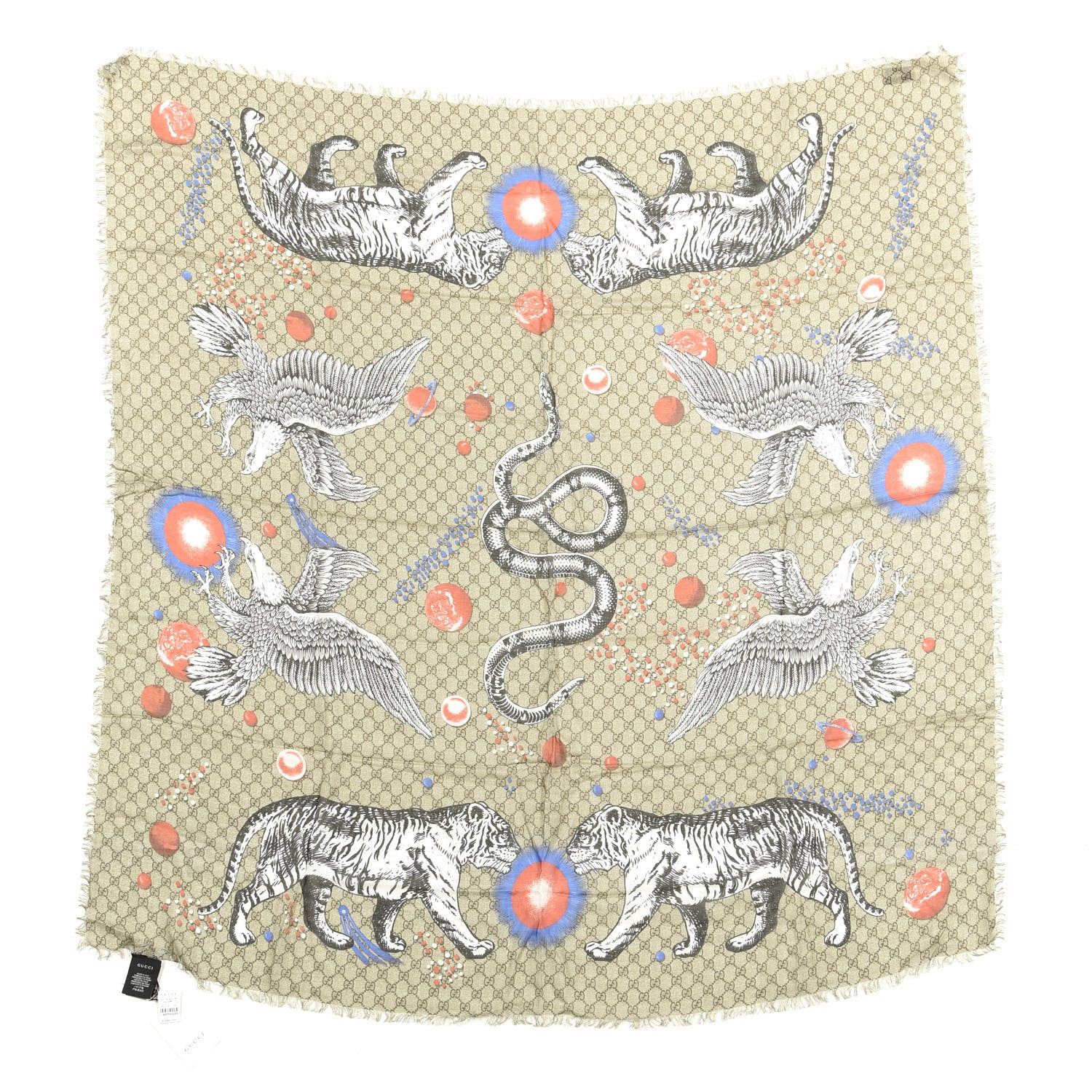 Gucci Silk Monogram Space Animals Scarf Beige 1 of 3