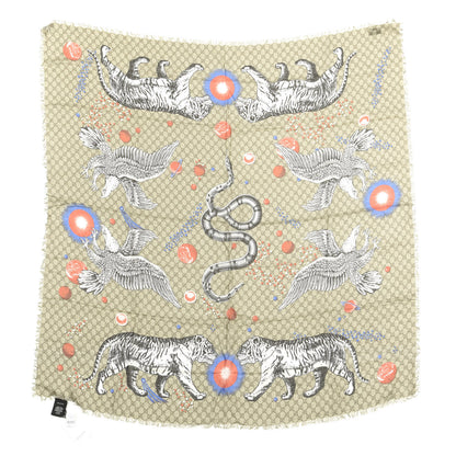 Gucci Silk Monogram Space Animals Scarf Beige 1 of 3