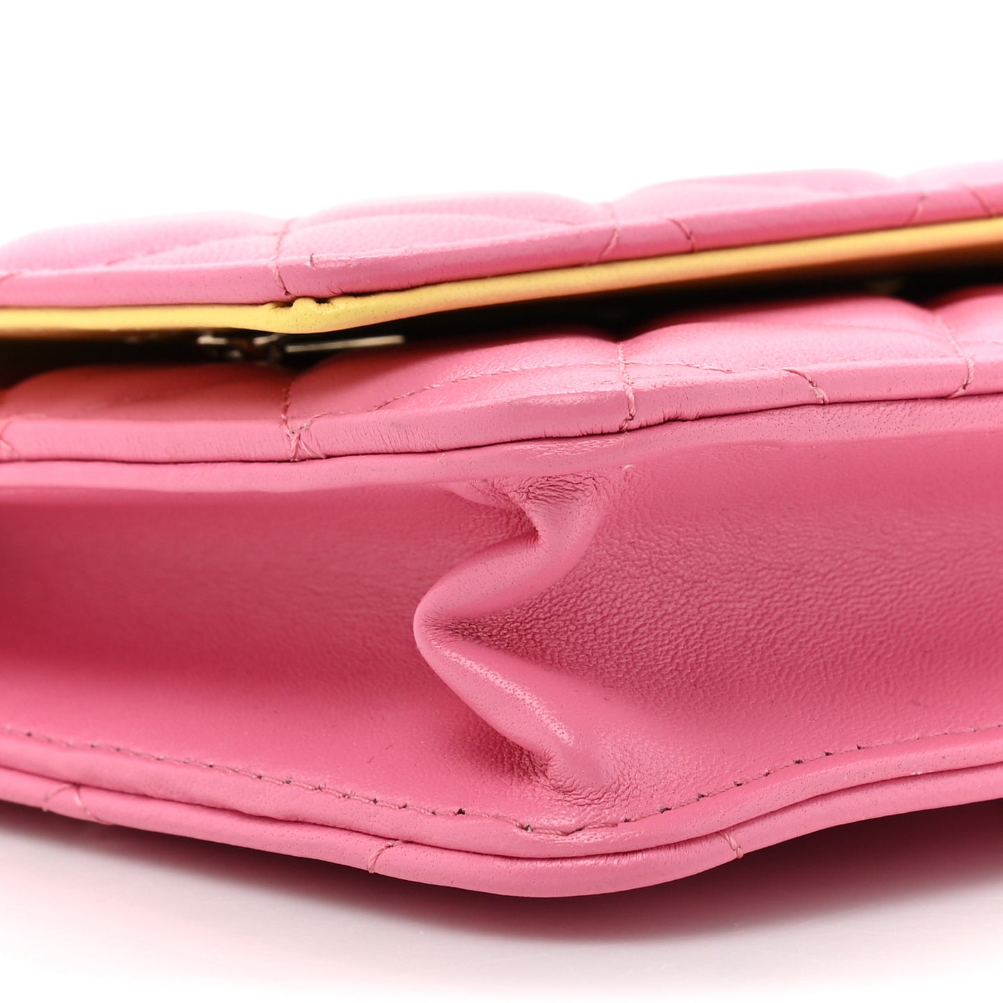 Lambskin Quilted Wallet On Chain WOC Pink Yellow