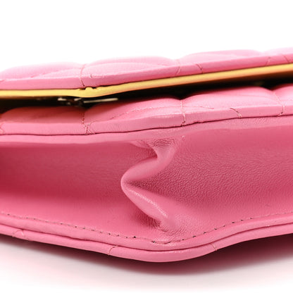 Chanel Lambskin Quilted Wallet On Chain WOC Pink Yellow 11 of 12