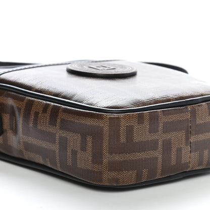Fendi Glazed Fabric Vitello Century FF 1974 Stamp Patch Small Crossbody Messenger Mogano Panna Black 10 of 11