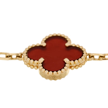 Van Cleef & Arpels 18K Yellow Gold Carnelian 5 Motifs Vintage Alhambra Bracelet 3 of 5