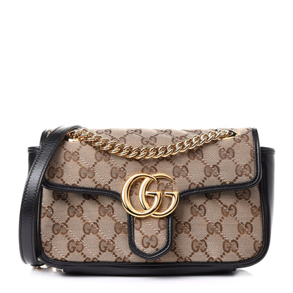 Gucci Monogram Matelasse Diagonal Mini GG Marmont Shoulder Bag Beige Black 1 of 10