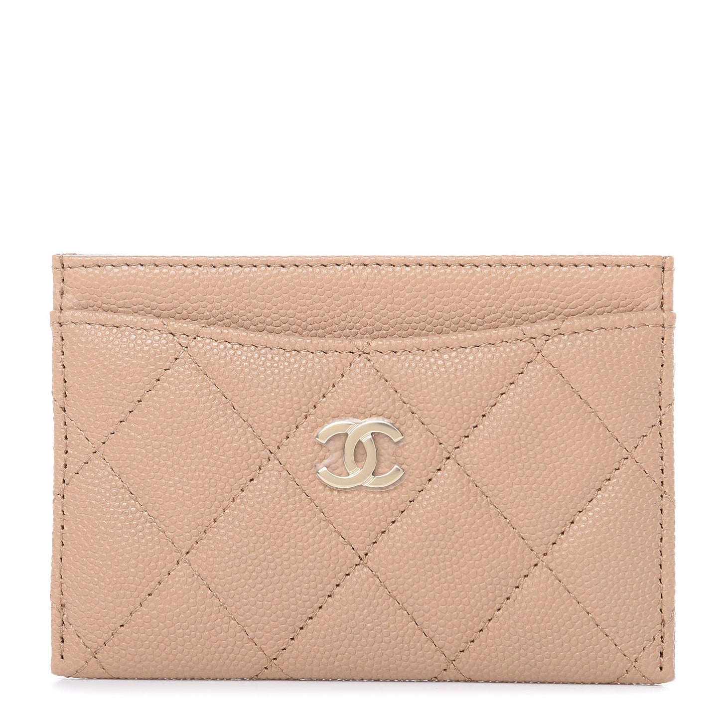 Caviar Quilted Card Holder Beige