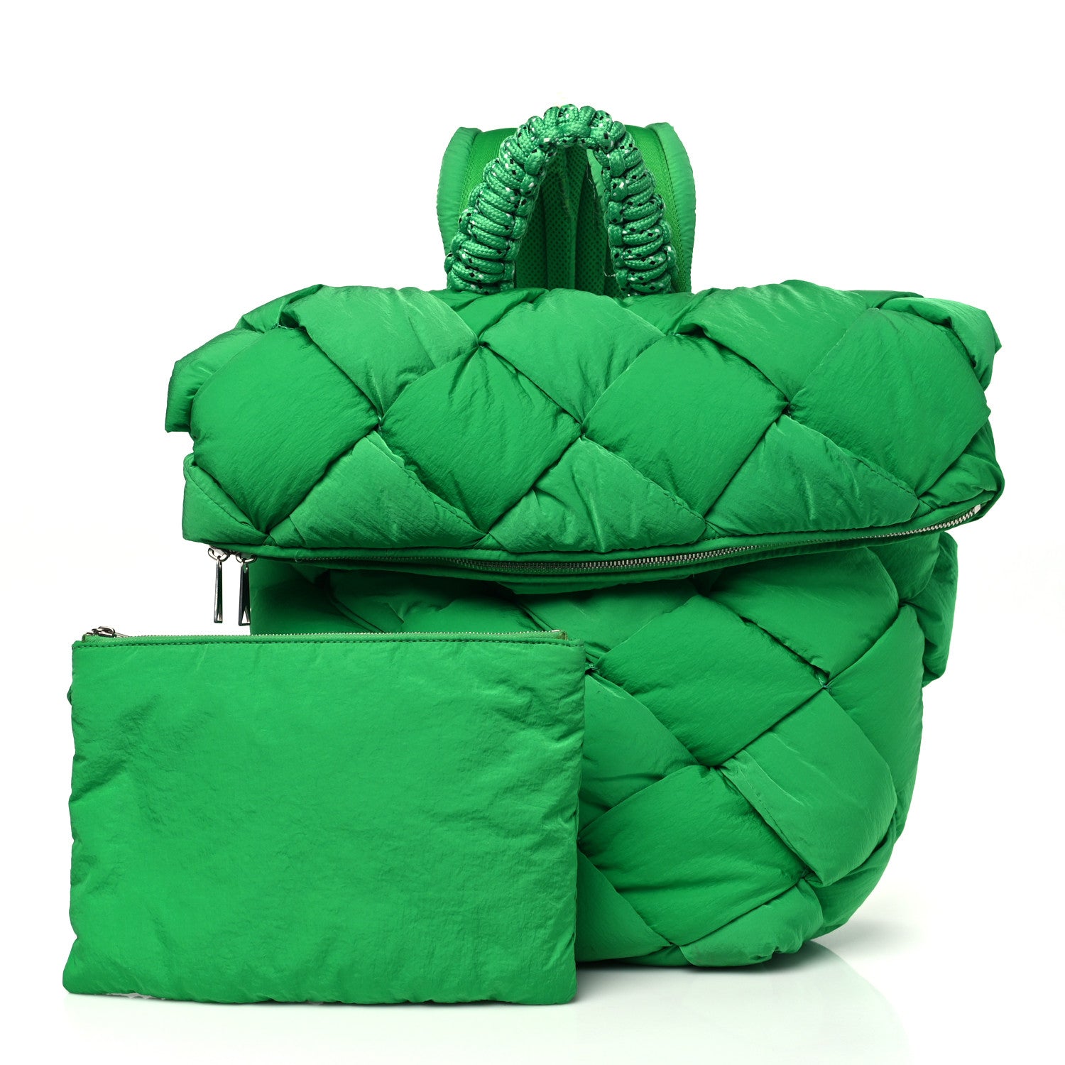 Bottega Veneta Nylon Intrecciato Padded Cassette Backpack Parakeet
