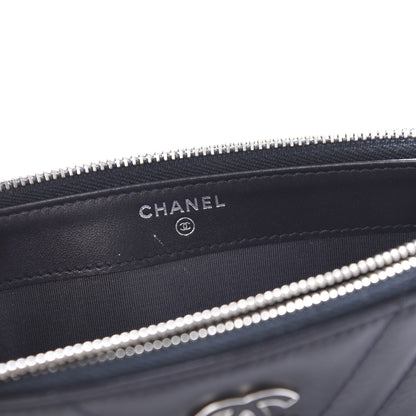 Chanel Calfskin Chevron Quilted Tassel Clutch With Chain Navy 14 of 19